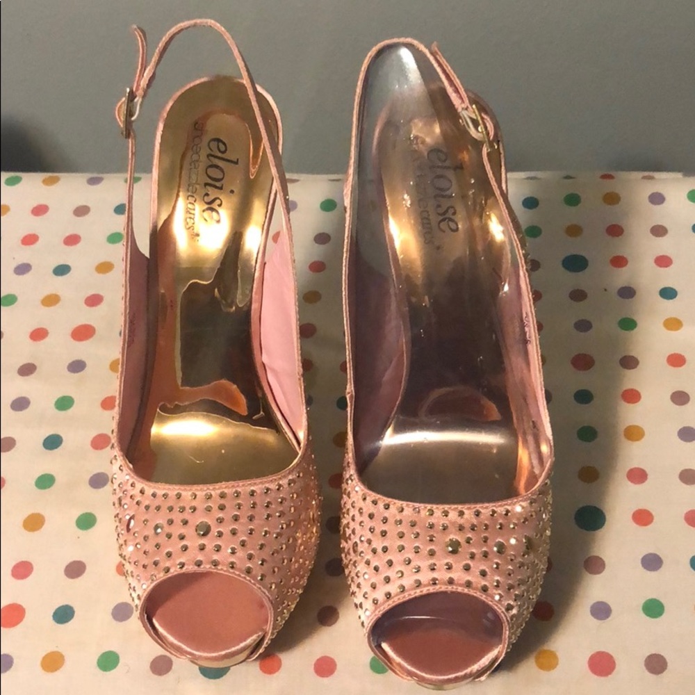 Pink with Gold Embellished High Heeled Shoes